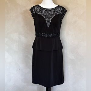 Sue Wong Black Cap Sleeve Embellished Peplum Dress